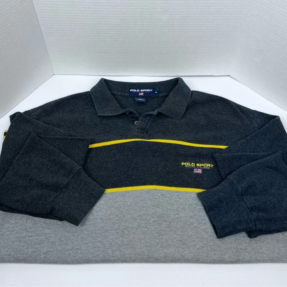 Polo Sport Ralph Lauren Men's Cotton Long Sleeve Striped Rugby Shirt Size XL